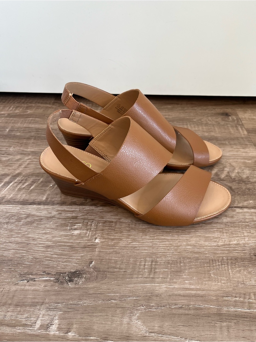 Franco Sarto Diego Brown Wedge Sandals 3” Heel Elastic Strap Women’s 8.5